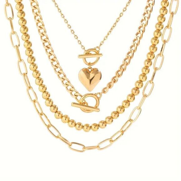 Elegant 4 piece Layered Set of Chains with Heart - Picture 2 of 3